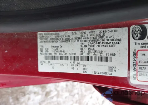 2017 Ford Fiesta Se z USA, uszkodzony, nr VIN 3FADP4EJ3HM113347